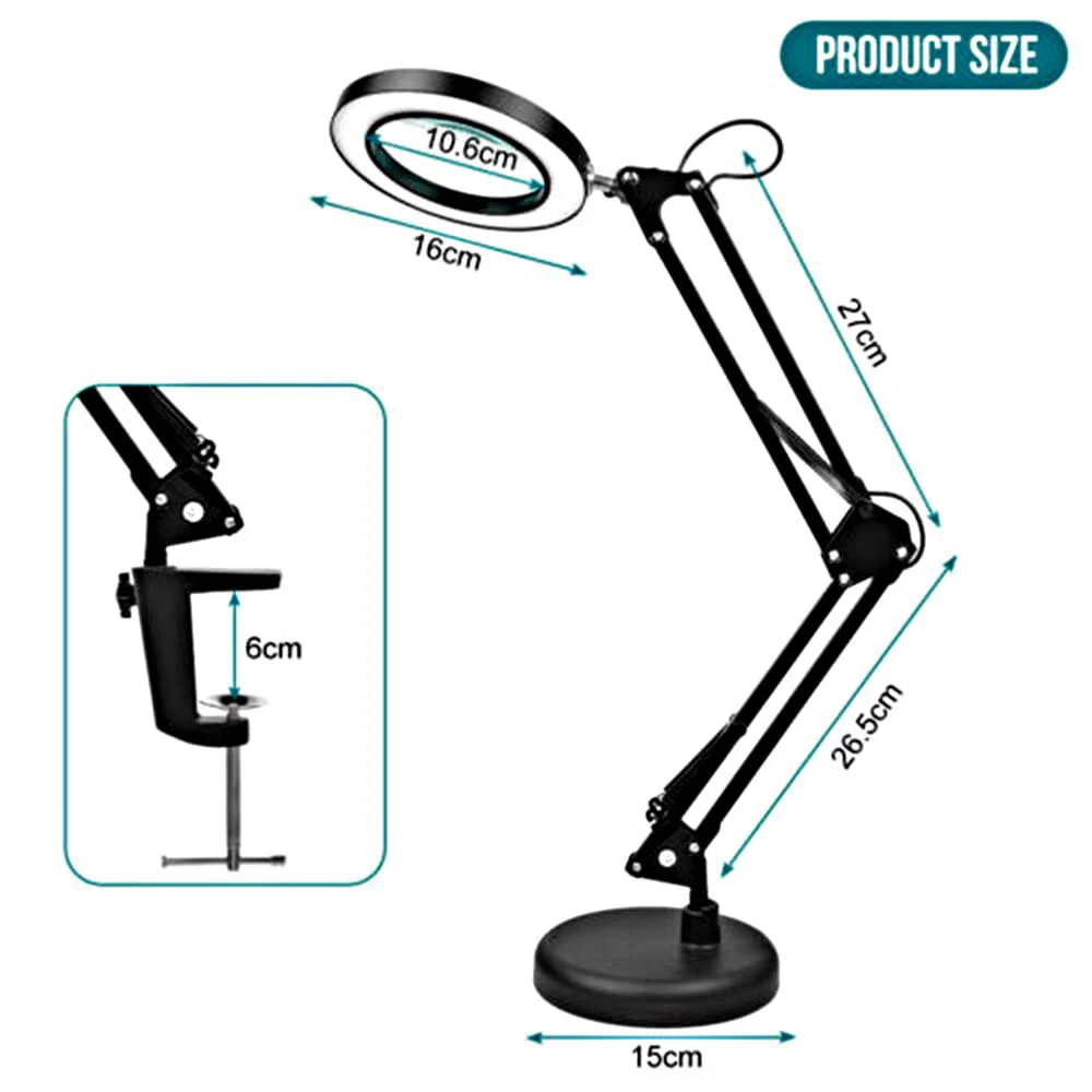 10X LED Magnifying Glass with Light, Stepless Dimmable, 3 Color Modes, Real Glass Lens Magnifying Lamp with Light Desk Lamp Clamp for Crafts, Reading, Close Work Black - Image 5