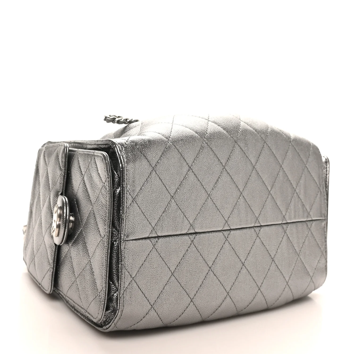 Metallic Caviar Quilted Small Chanel 25 Handbag Silver
