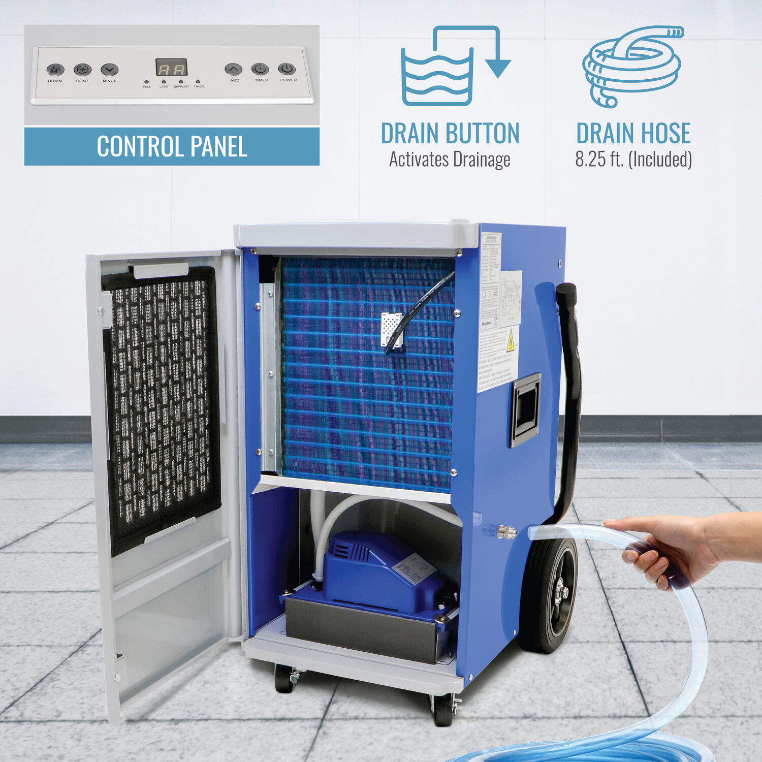 Keystone 110-Pint up to 2000 Sq ft Portable Commercial Dehumidifier, KSTAD110PD