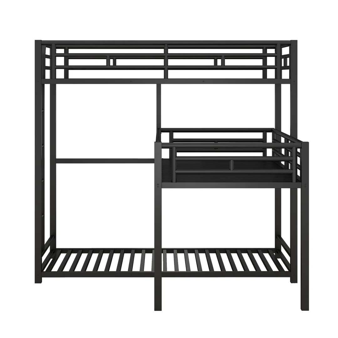 L Shaped Triple Bunk Bed for 3, Metal Triple Twin Size Bunk Beds Frame with Integrated ladder and Full-length Guardrails, Corner Triple Bunk Beds for Kids,Teens and Adults, Black - Image 7