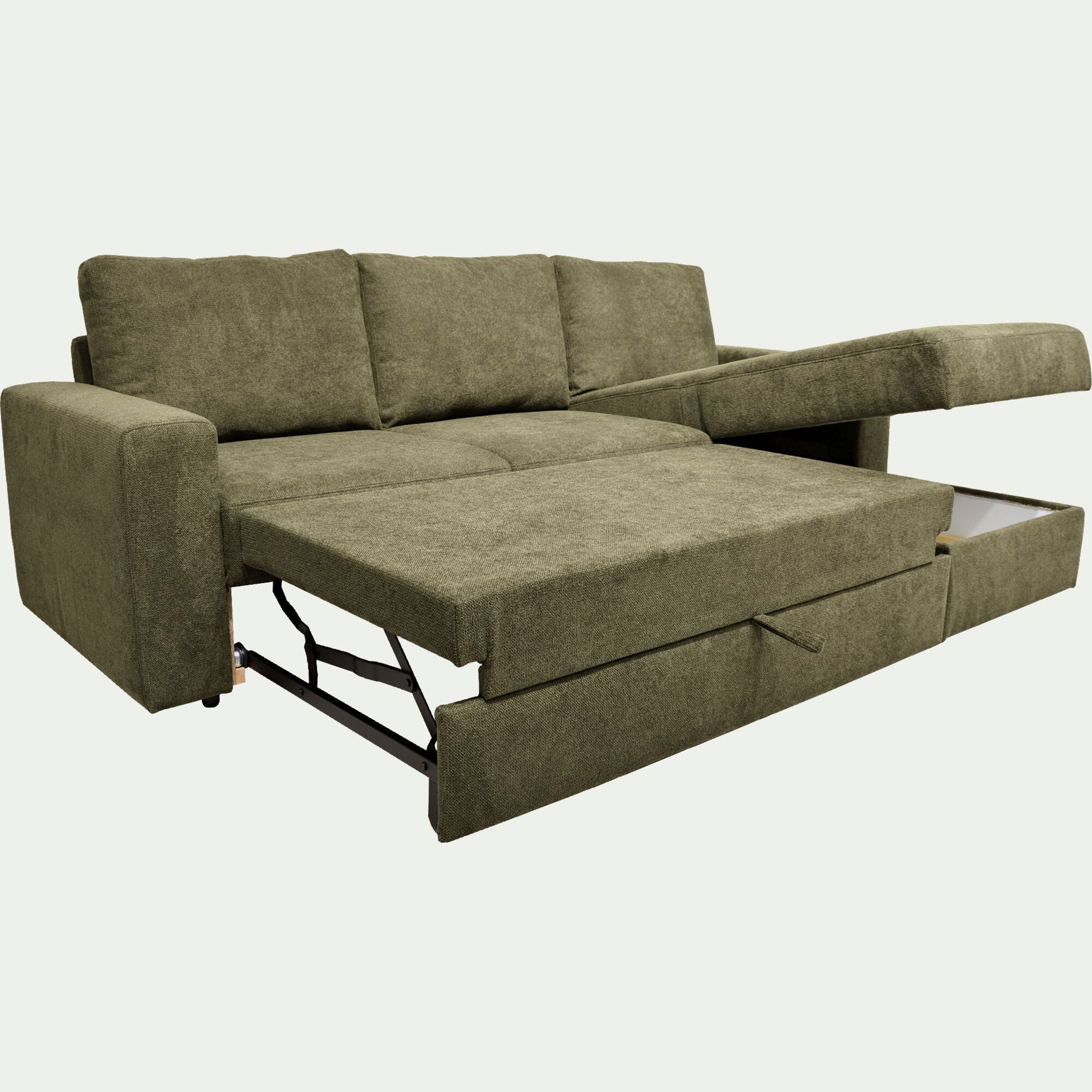 HONORE - Canapé d'angle réversible convertible en tissu tramé - vert cèdre