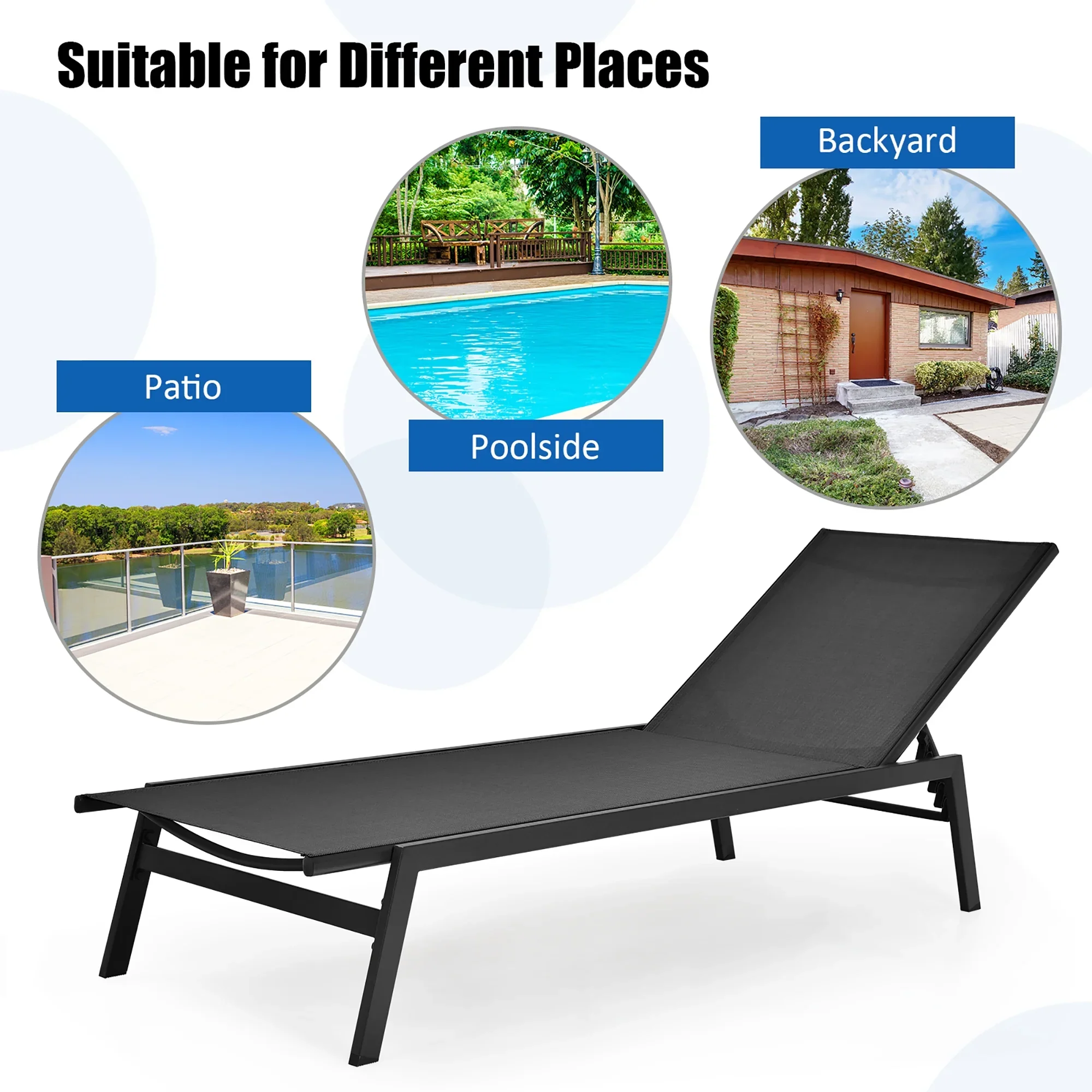 Costway  Patio Lounge Chair Chaise Recliner Back Adjustable Garden Deck Brown