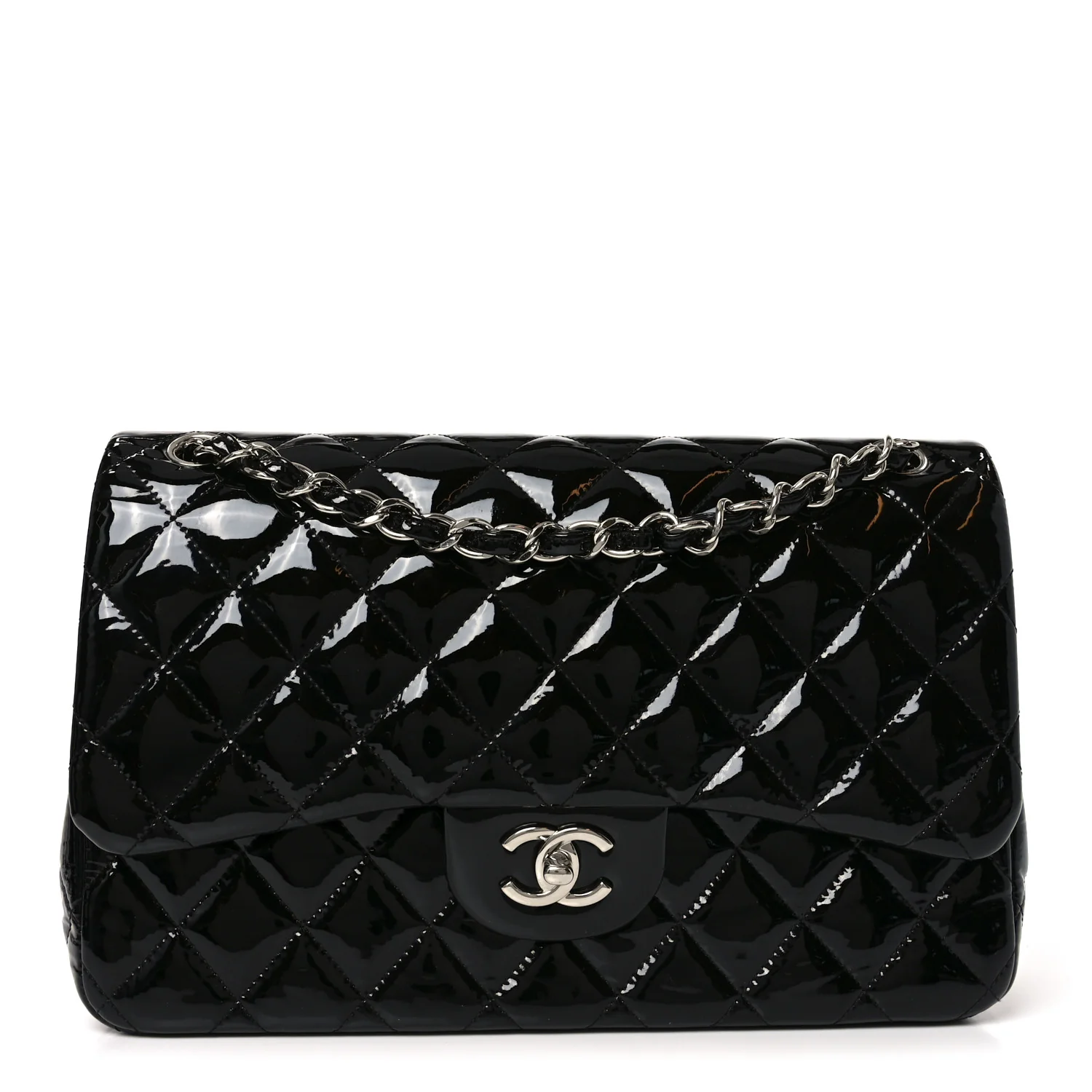Patent Quilted Jumbo Double Flap Black