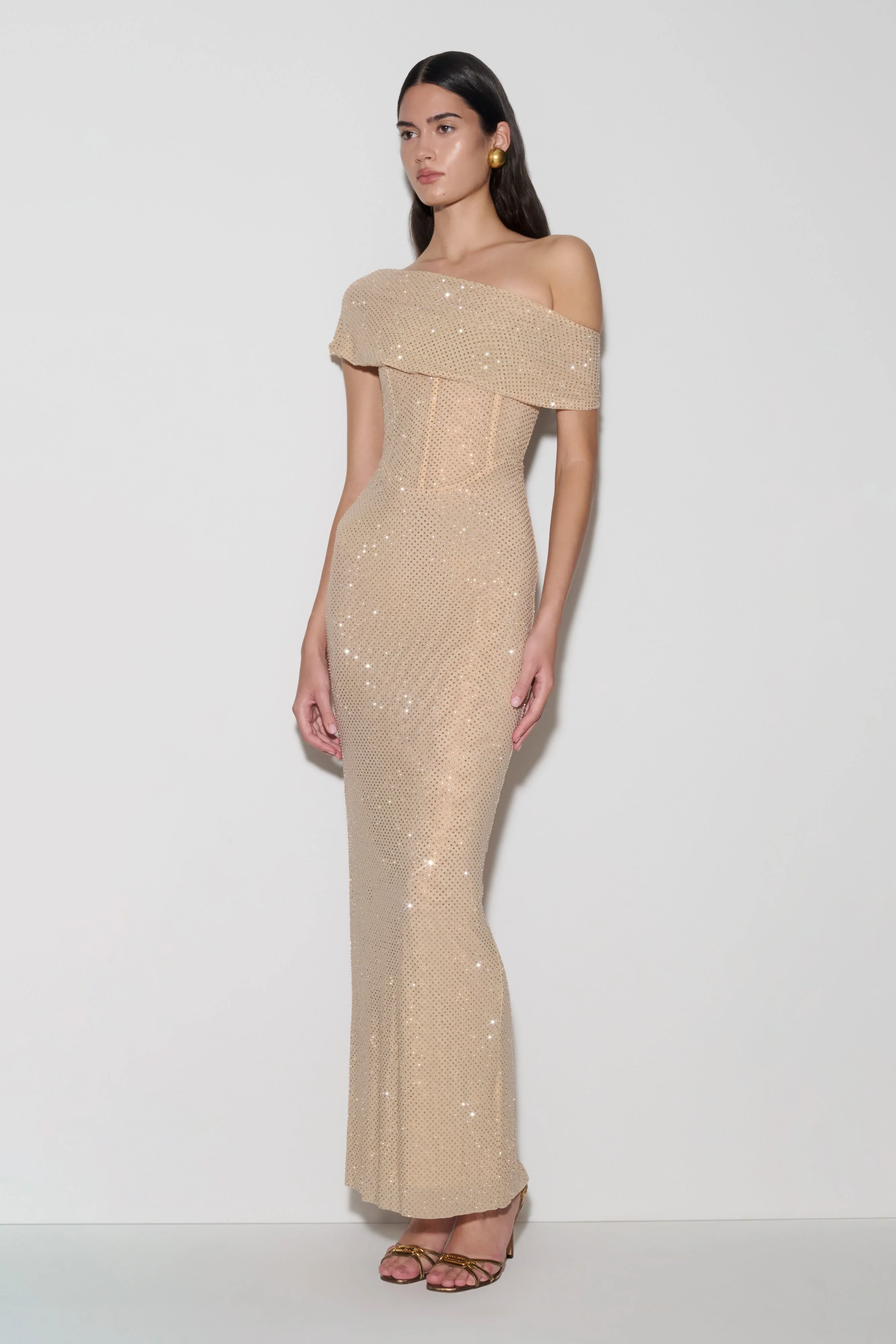 Phi Multi-Wear Cowl Diamante Maxi Dress - Gold
