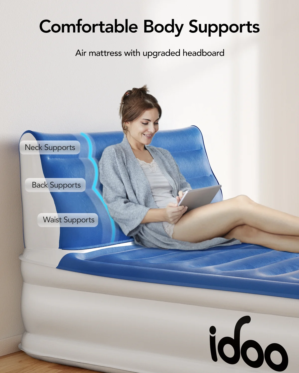 Full Headboard Air Mattress, 15" Inflatable Bed with Built-in Pump, 700lbs Max - Image 2