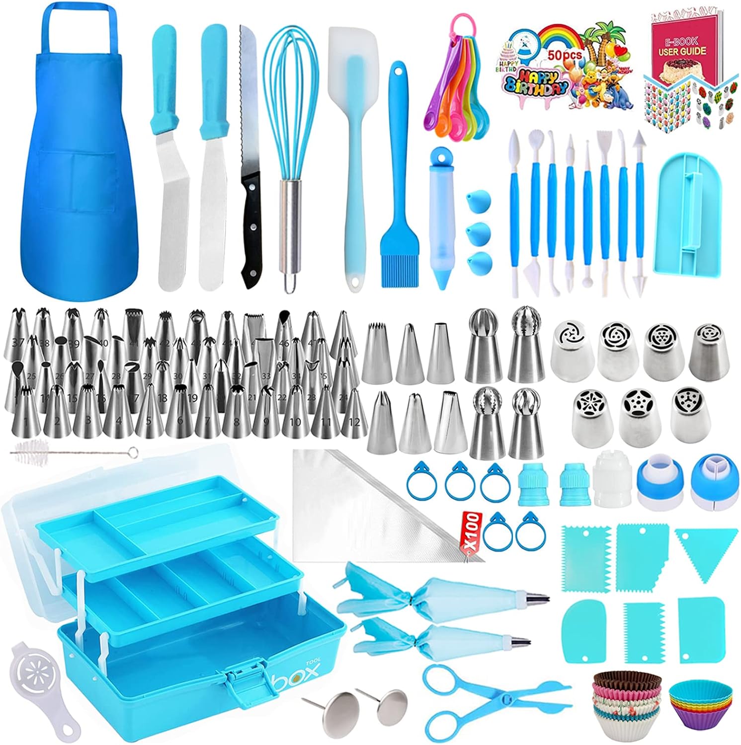 Makmeng Cake Decorating Tools Supplies Kit - 368Pcs Baking Supplies with Storage Case for Beginners - Icing Piping Bags and Tips Set for Decorating Cookies, Cupcakes & Cakes with Fondant