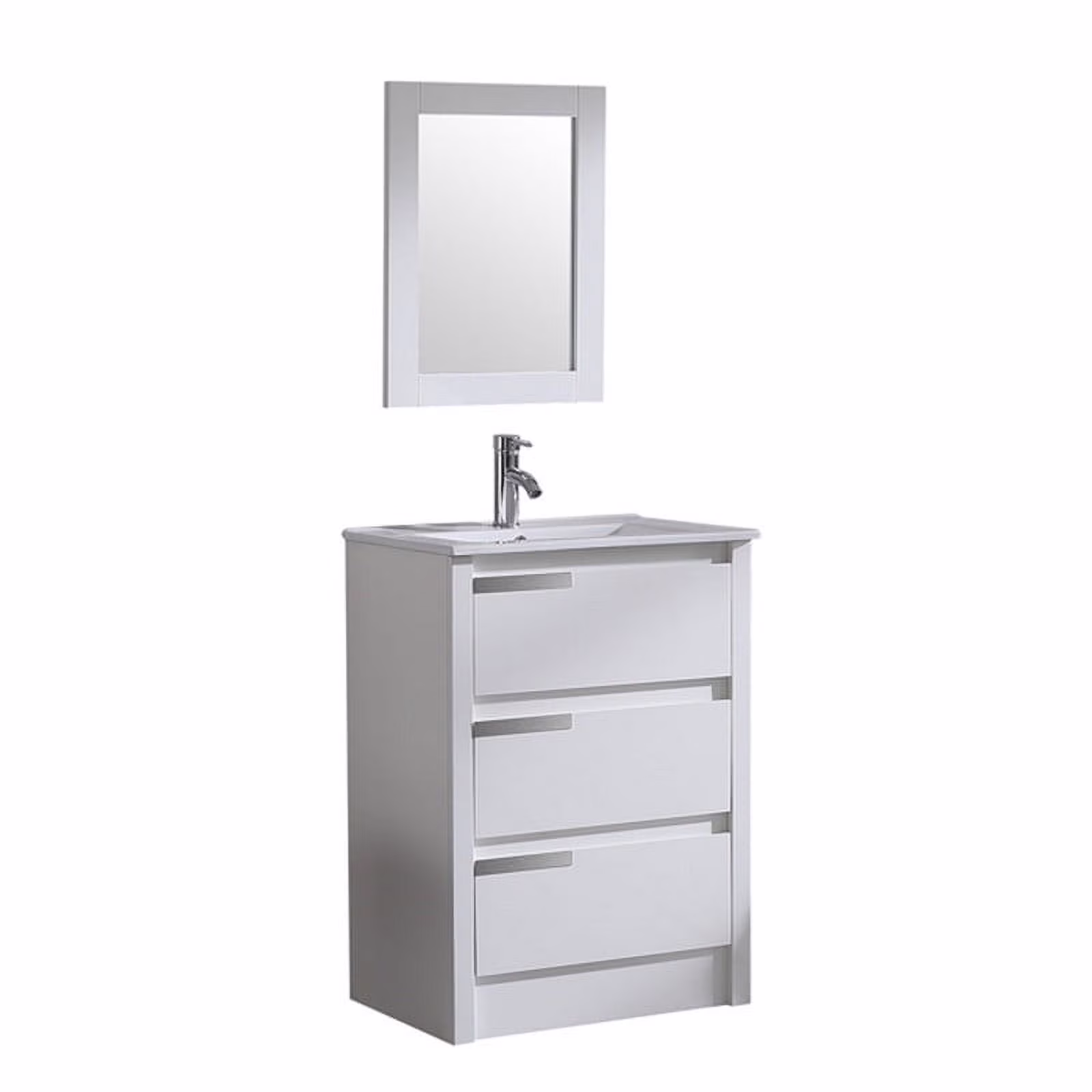 24" Luxurious Bathroom Vanity with Ceramic Sink and Countertop and Mirror and Faucet,Double Door Stand Floor Cabinet Bathroom Storage Vanity with Pop Up Drain,White(2 Doors1 Drawers) - Image 3