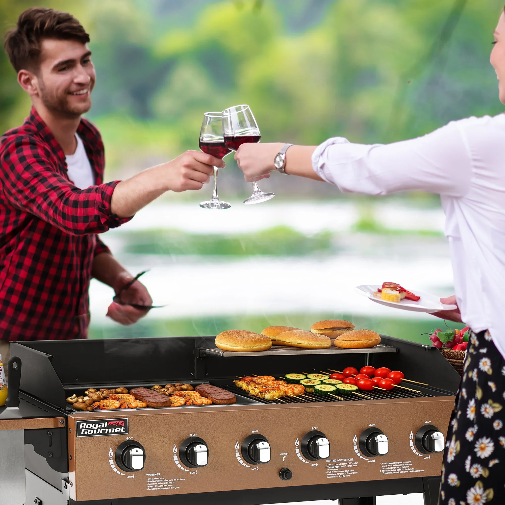 Royal Gourmet GD601Y 6-Burner Gas Grill and Griddle Combo, 2-in-1 Large Cooking Capacity Propane Grill & Griddle for Back Yard, Garden, Family Party, BBQ, Yellow