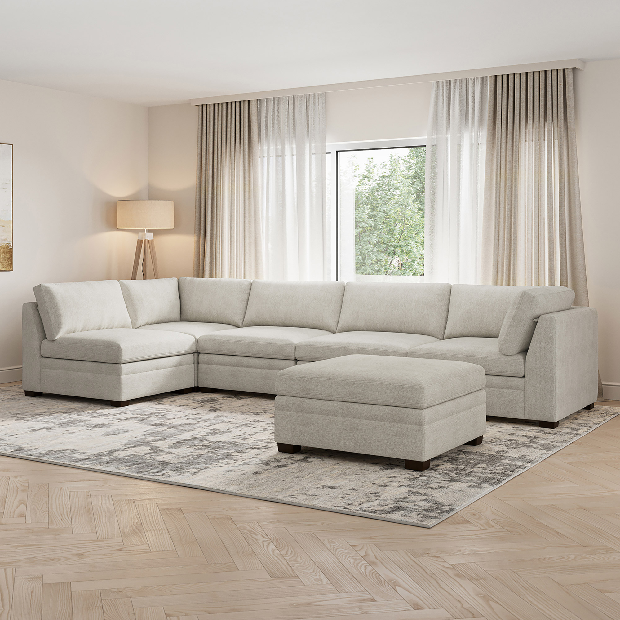 Tisdale Modular Sectional 6-piece Taupe with Storage Ottoman