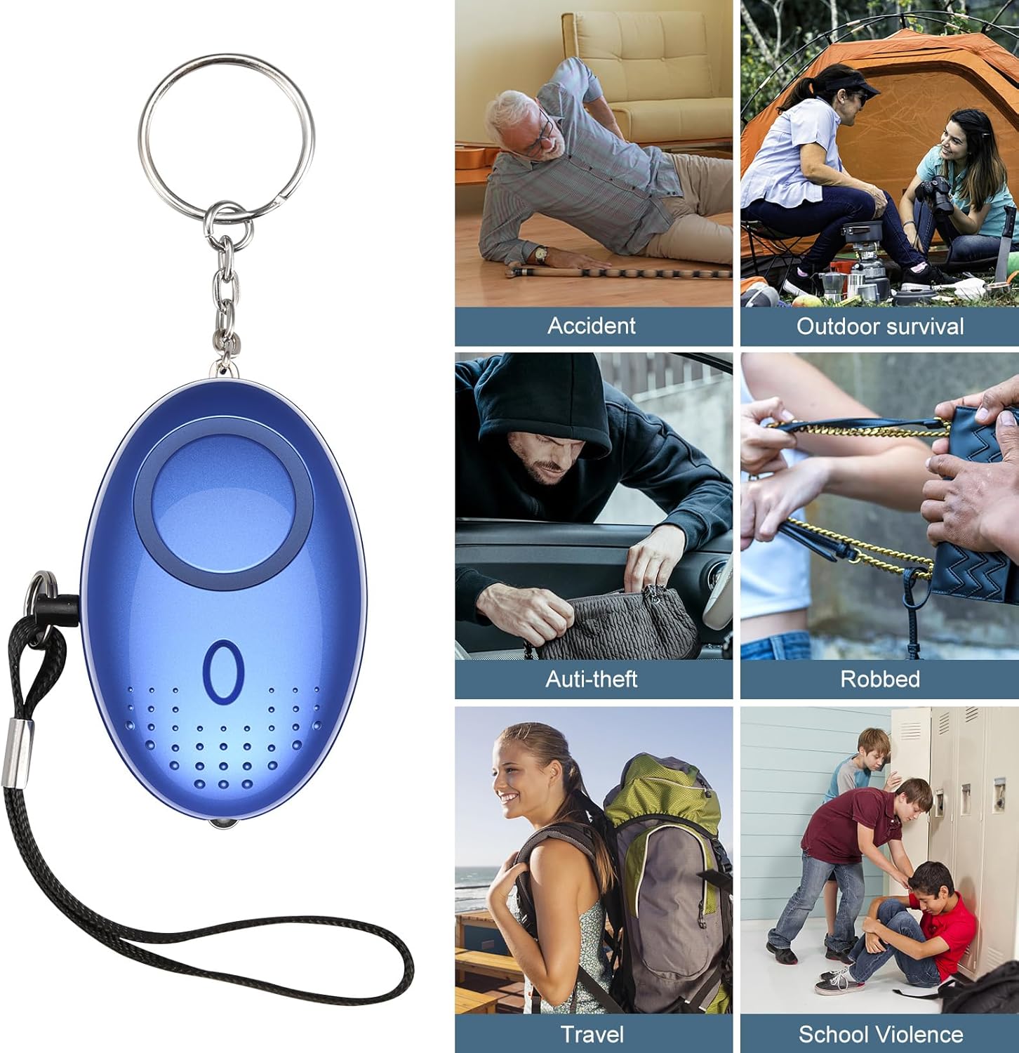 Safety Keychain Set for Women with Personal Alarm, Pom Pom, Card Wallet, Bottle Opener, Bracelet Wristlet Keyring