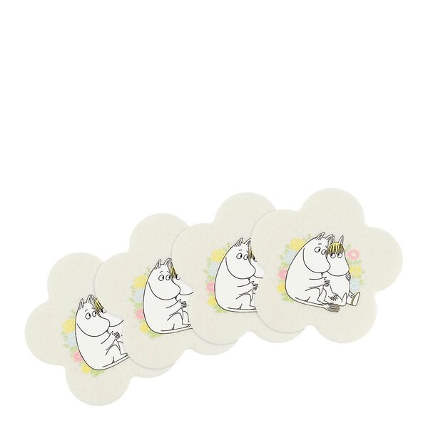 Blomster glassbrikke 10,5 cm 4 stk offwhite