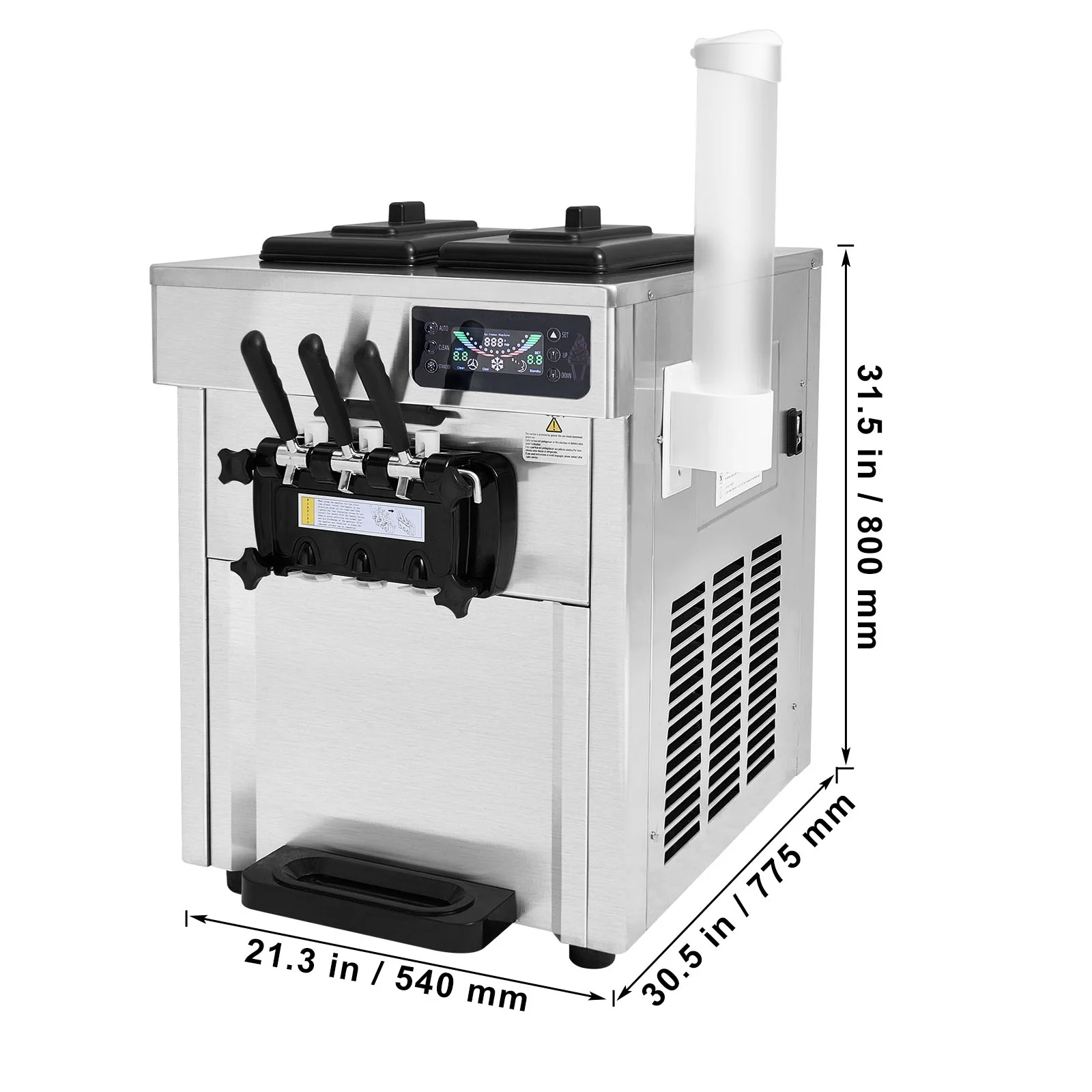 Commercial Soft Ice Cream Machine 18-28 L/H 5.5L*2 Cylinder 3-Flavor Serve Ice Cream Maker - Image 9