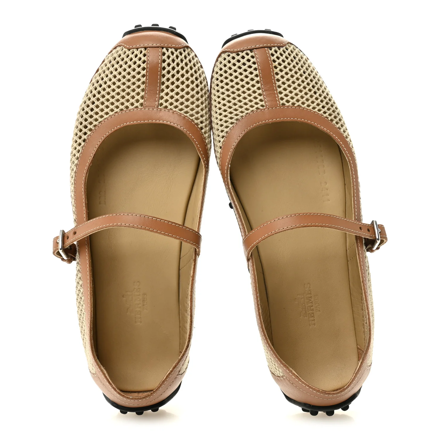 Crochet Knit Calfskin Kichu Ballet Flats 37.5 Beige Lin Naturel