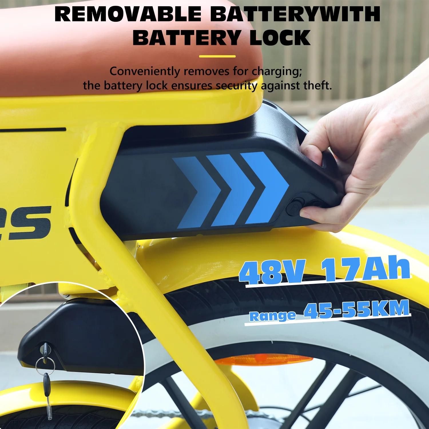 ? Electric Bike for Adults 20" Fat Tire Retro Cruiser, 7-Speed E-Bike with Cruise Control Accessories (Pump/Leather Seat)(Yellow) - Image 9