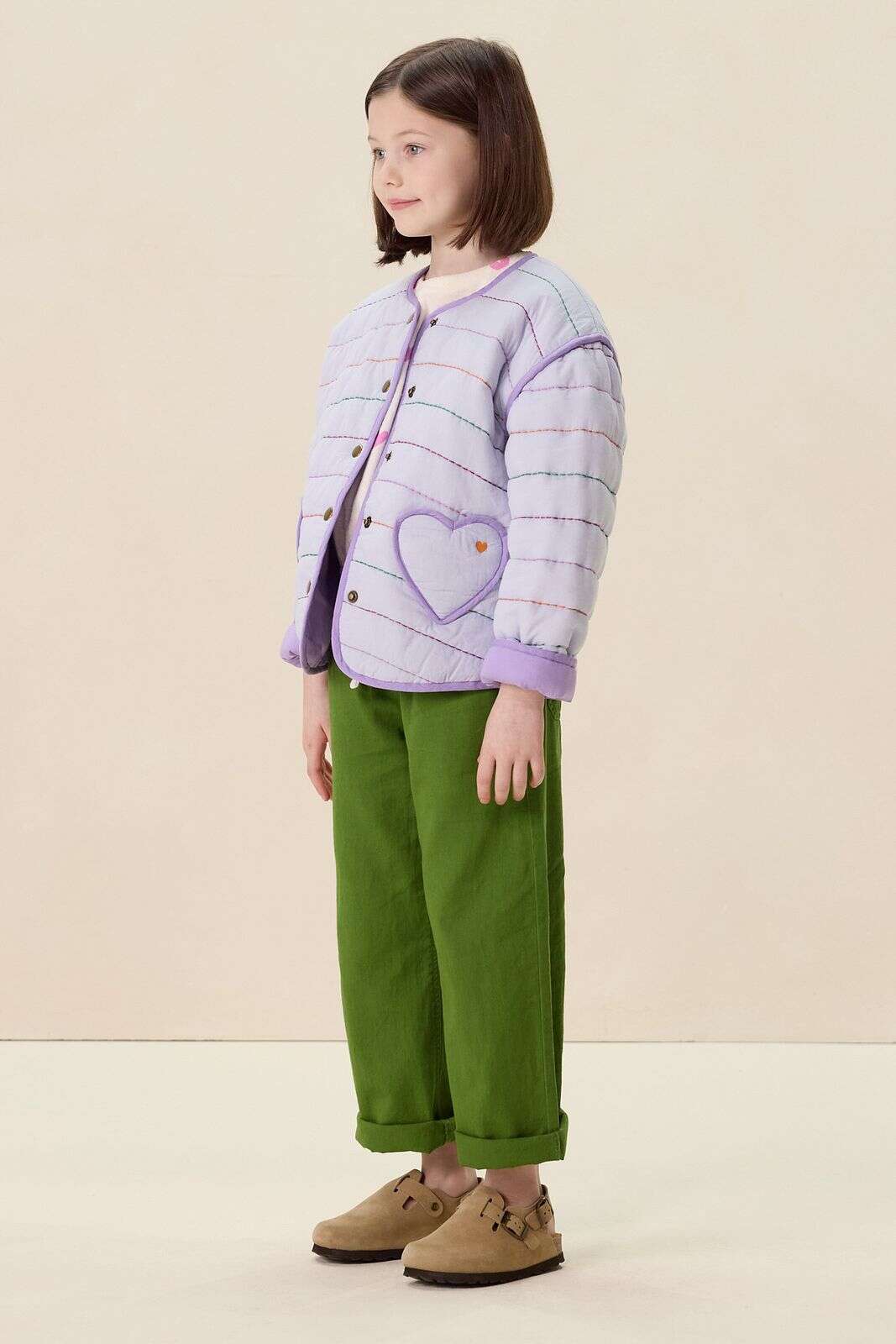 Lichtpaarse padded jack met opgestikte zakken