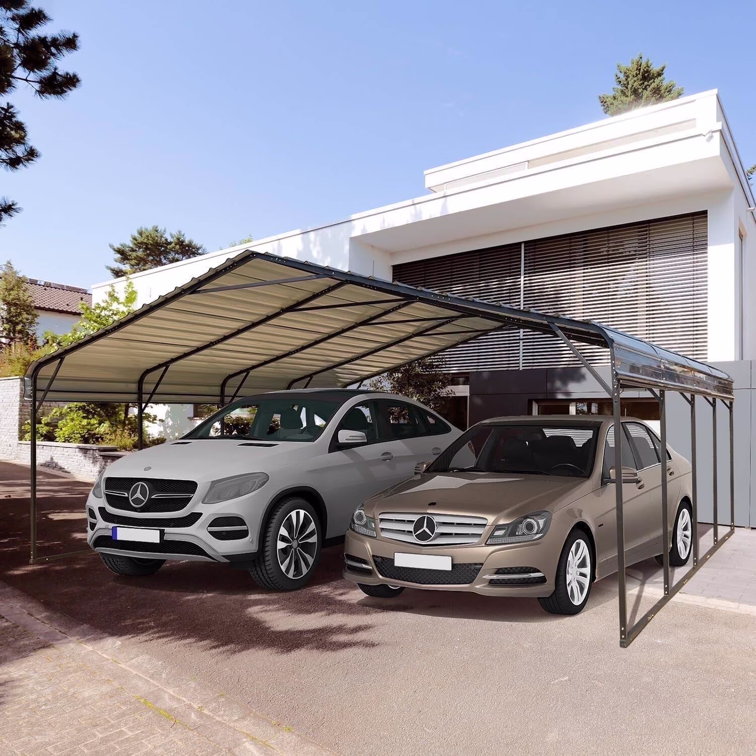 Carport 20x20 FT, Heavy Duty Car-port, Car-Shelter with Galvanized Metal Roof and Frame, Easy Assembly Car-Shed with Enhanced Base, Expanding Garage Space for Pickup, 2 Cars, Boat and Tractors(20' x 20')