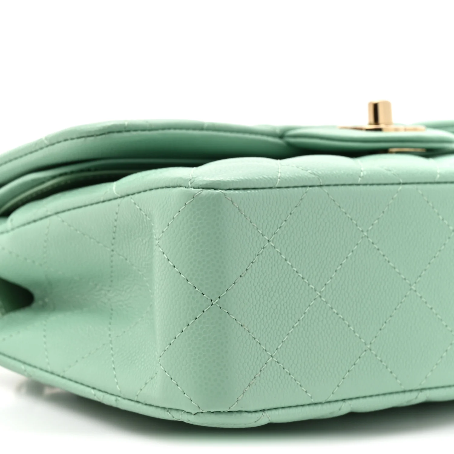 Caviar Quilted Small Double Flap Light Green