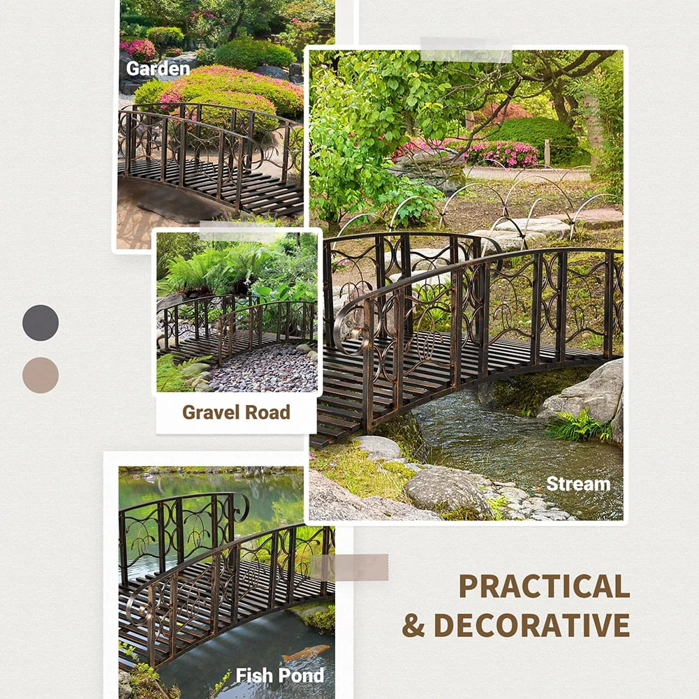 Demifill 6Feet Metal Arch Backyard Garden Bridge with 660 lbs. Weight Capacity, Safety Siderails, Vine Motifs, Easy Assembly for Backyard Creek, Stream, Pond, Black