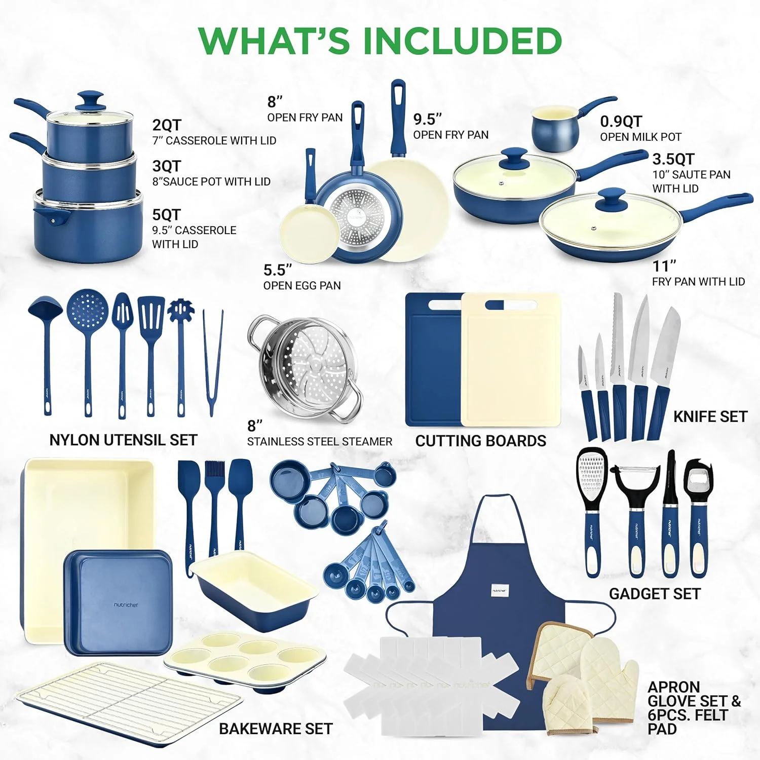 54 - Piece Kitchen Cookware Set - Complete Non - Stick Ceramic Pots and Pans Set with Utensils, Bakeware, and Knife Set, Gas, Electric & Induction Compatible, Blush Pink Kitchen Essentials