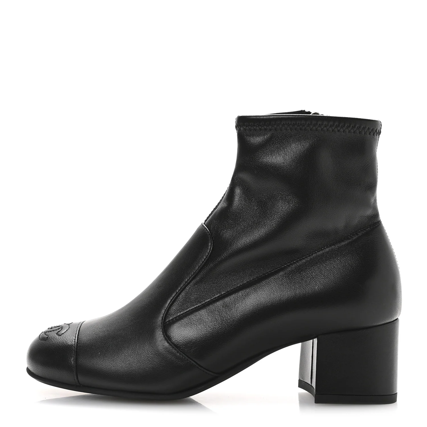 Stretch Lambskin Cap Toe CC Uniform Short Boots 36.5 Black