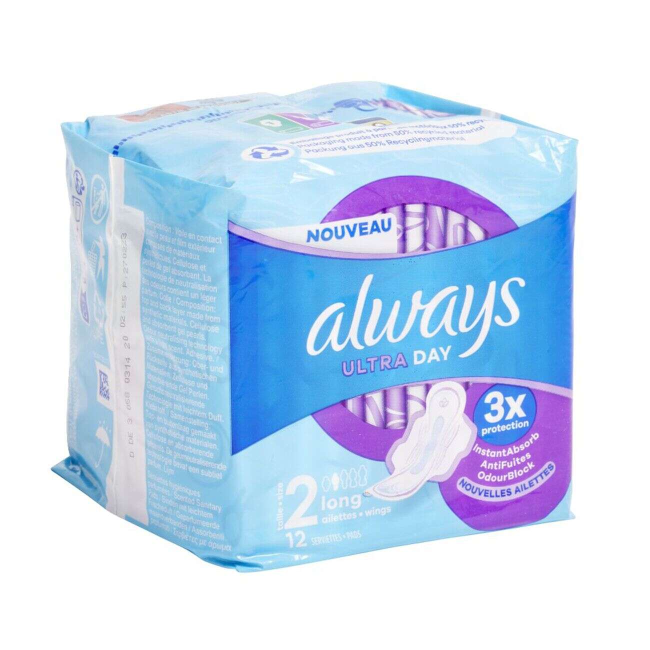 Serviette hygiénique x12 longues avec ailettes Always ultra jour