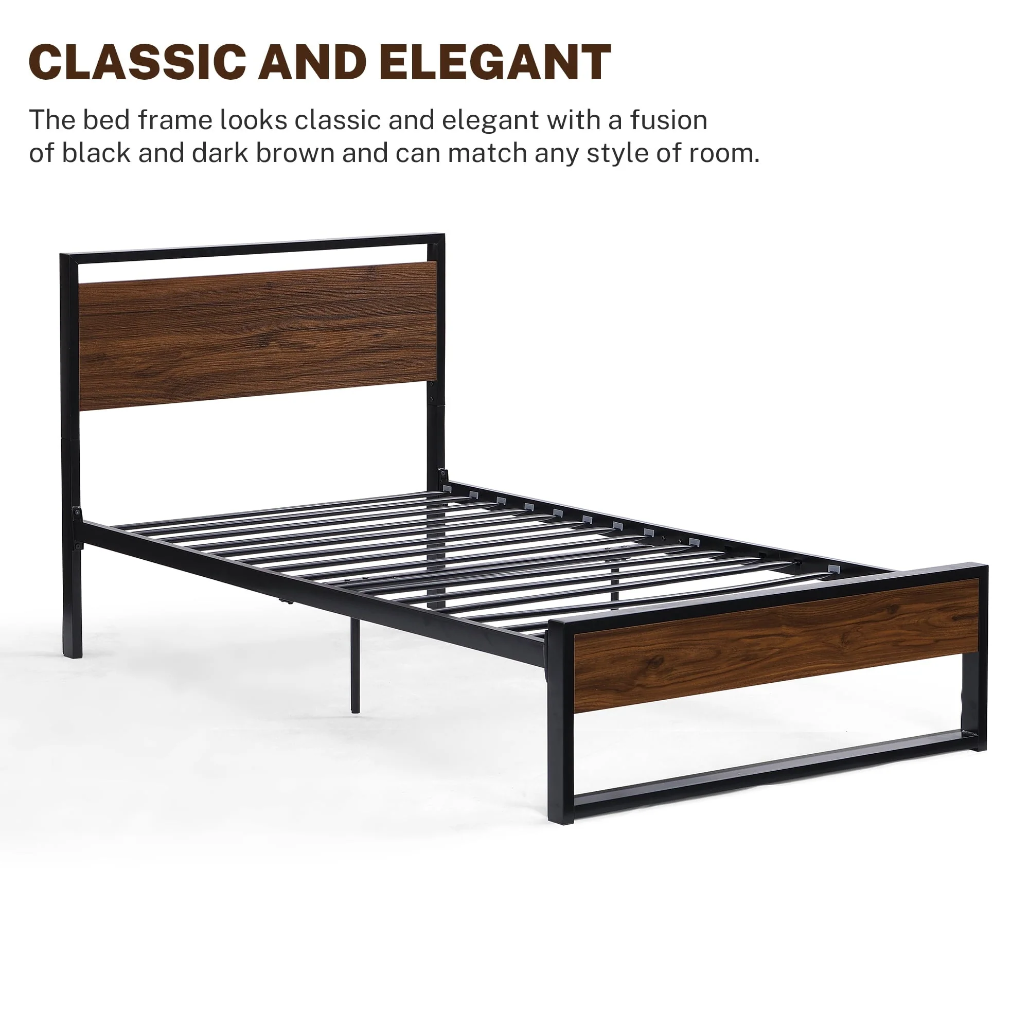 Sesslife Twin Size Bed Frame with Headboard, Bedroom Metal Platform Bed for Kids Teens Adults, Modern Heavy Duty Single Bed Frame, Easy Assembly, Black(Twin)
