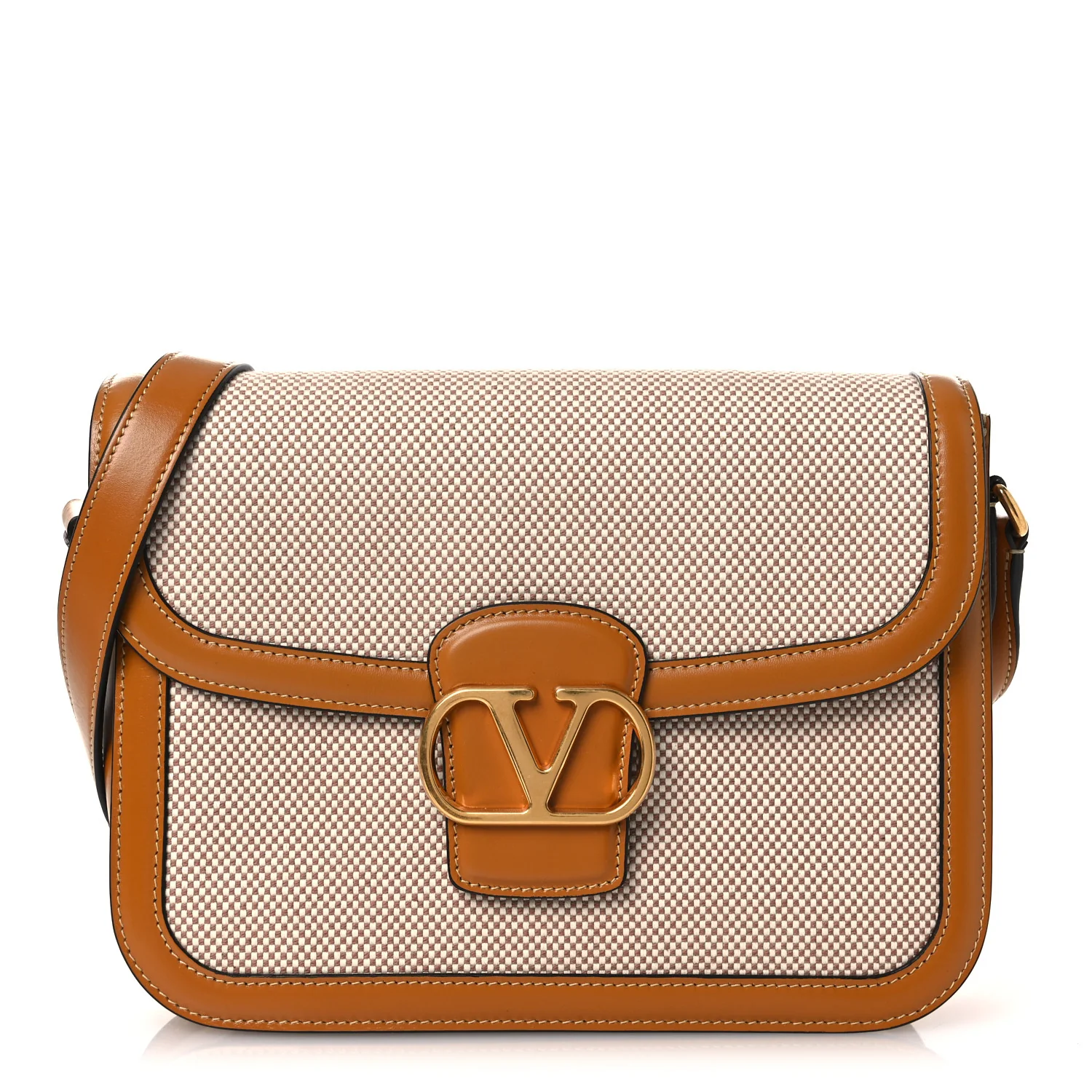 Smooth Calfskin Canvas 9to5 Shoulder Bag Natural Golden