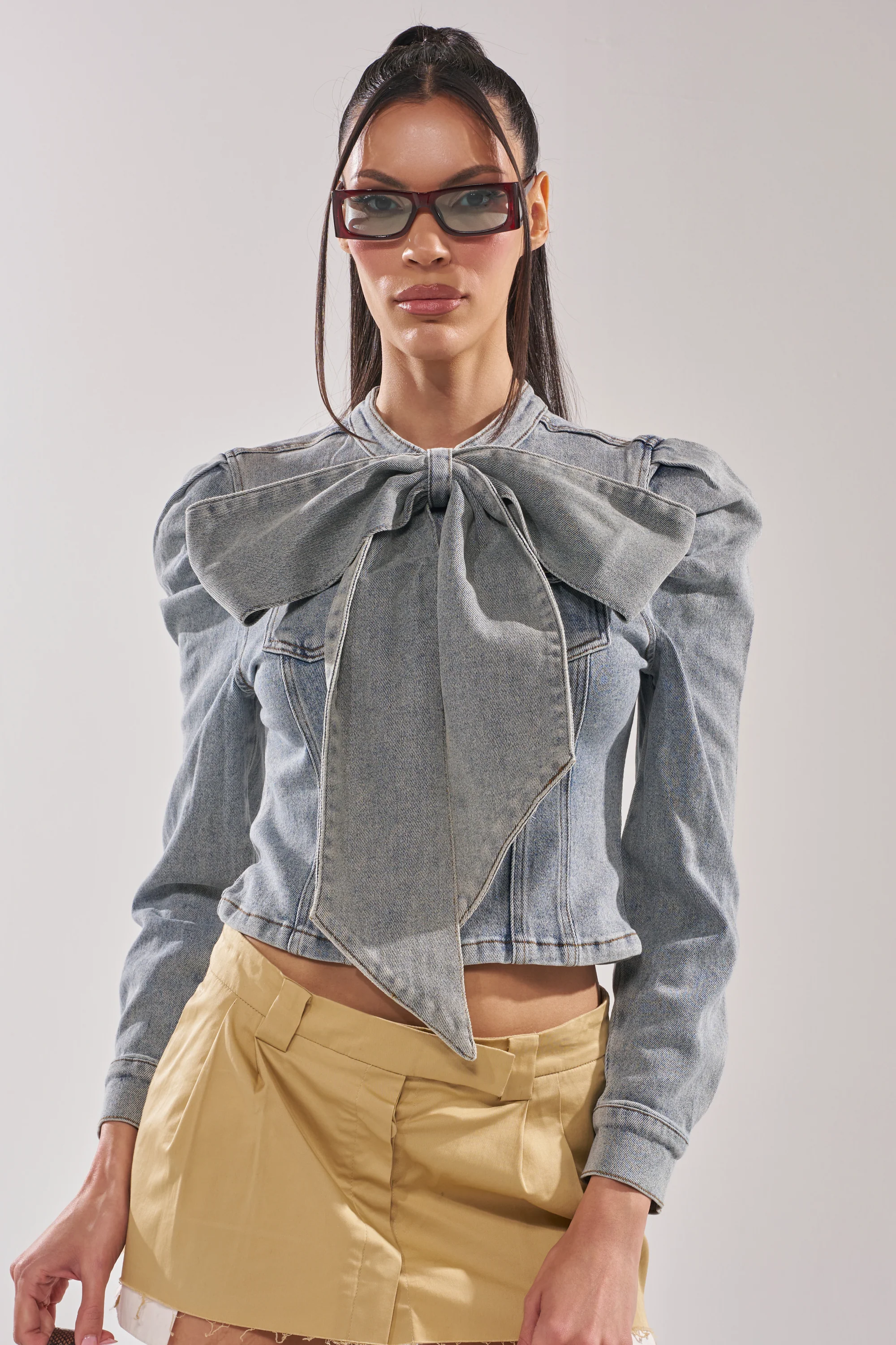 WAIT FOR U DENIM BOW BLOUSE TOP - Akira Store