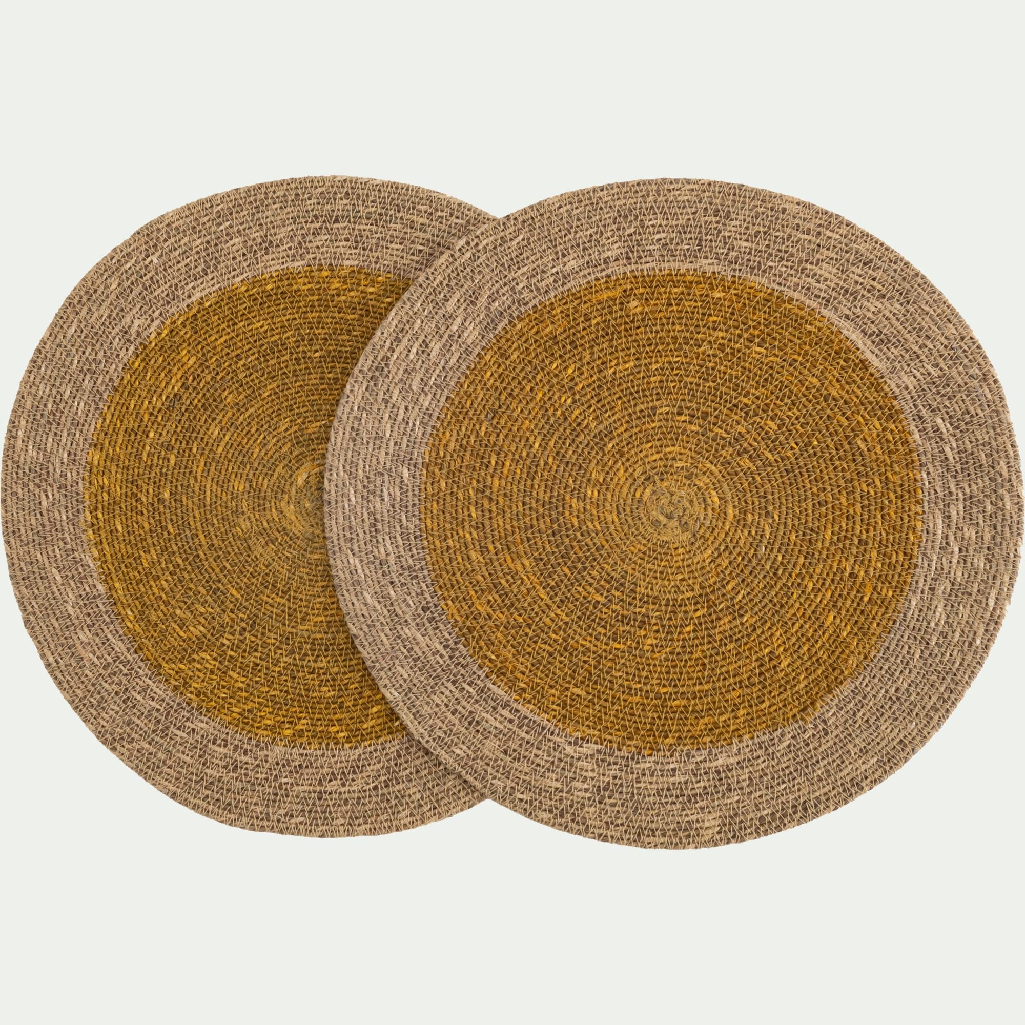 LAMIS - Lot de 2 sets de table ronds en jonc de mer 38cm - jaune