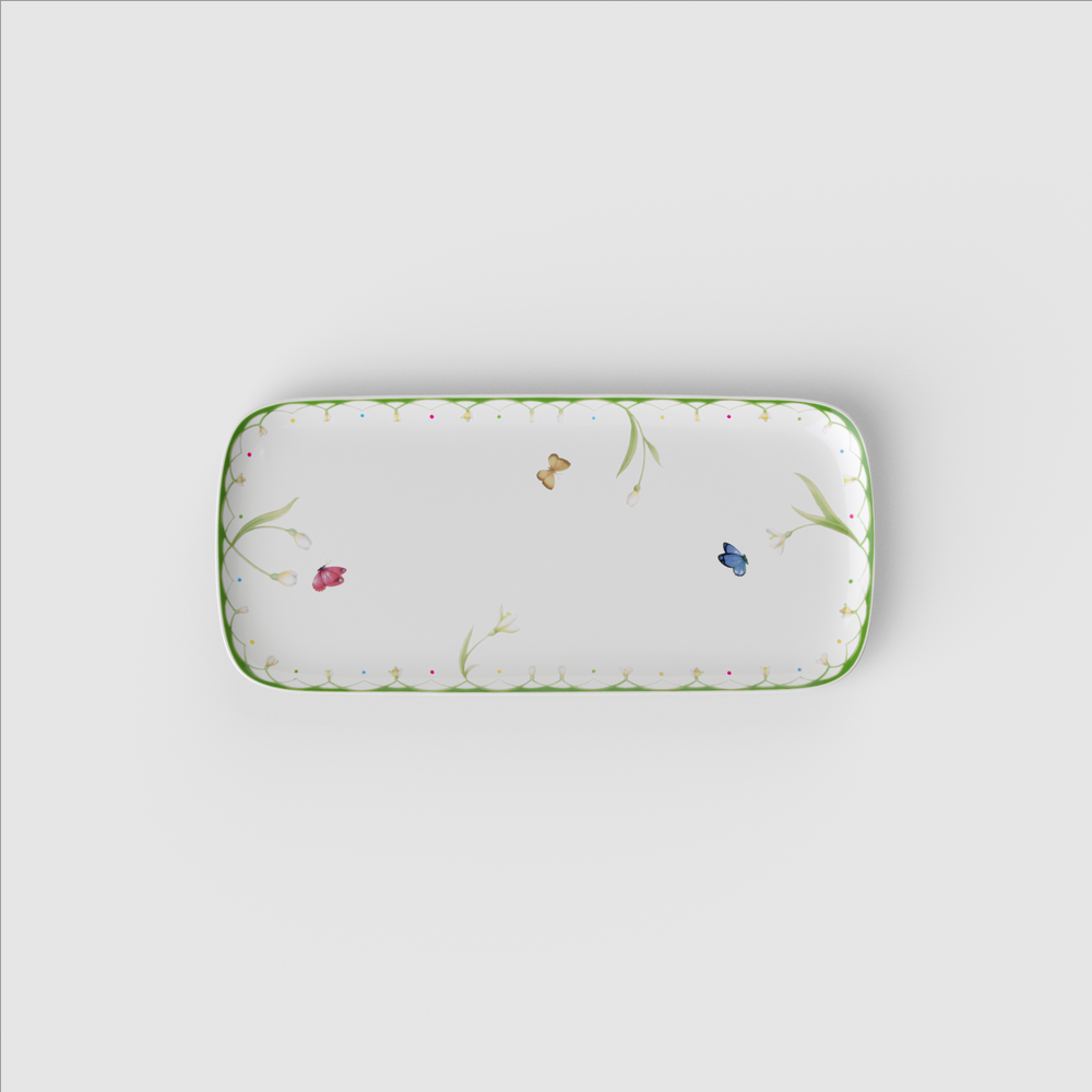 Colourful Spring Serving Platter - Green, 13.6'' x 6.3'', Premium Porcelain