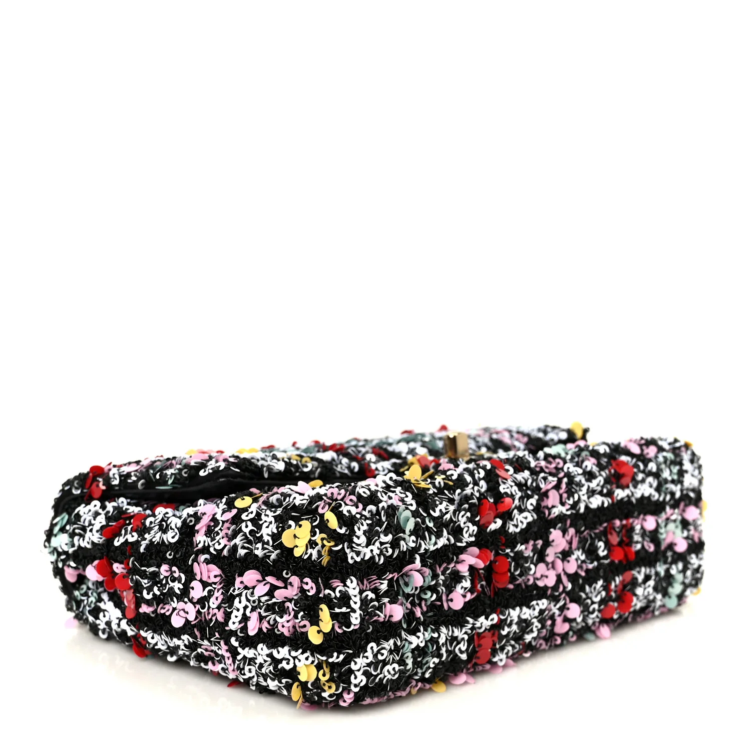 Tweed Sequin Small Single Flap Black Red Multicolor