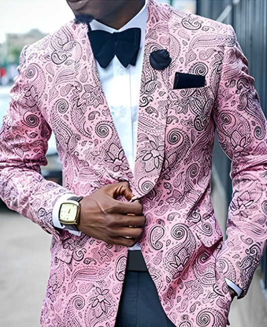 Blazer OK Casual à imprimé noix de cajou, col à revers, coupe ajustée, un bouton