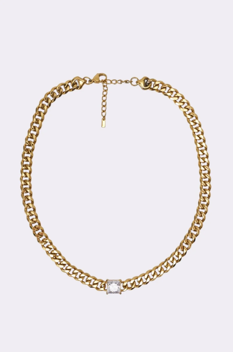STAINLESS STEEL SQUARE CZ NECKLACE - Akira Store