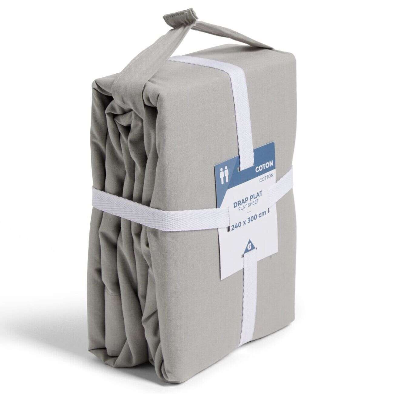 Drap plat 240x300cm 100% coton gris clair