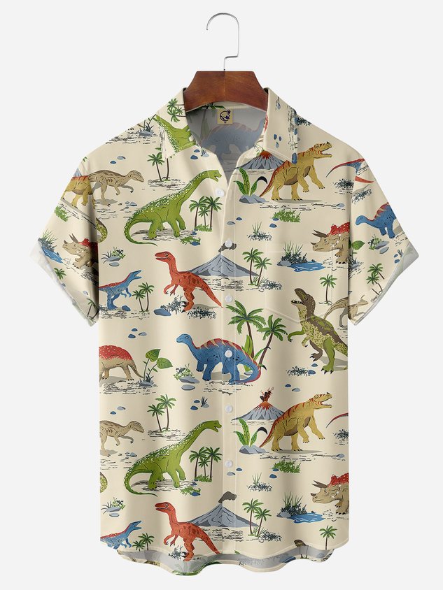 Chemise hawaïenne à manches courtes avec poche poitrine dinosaure