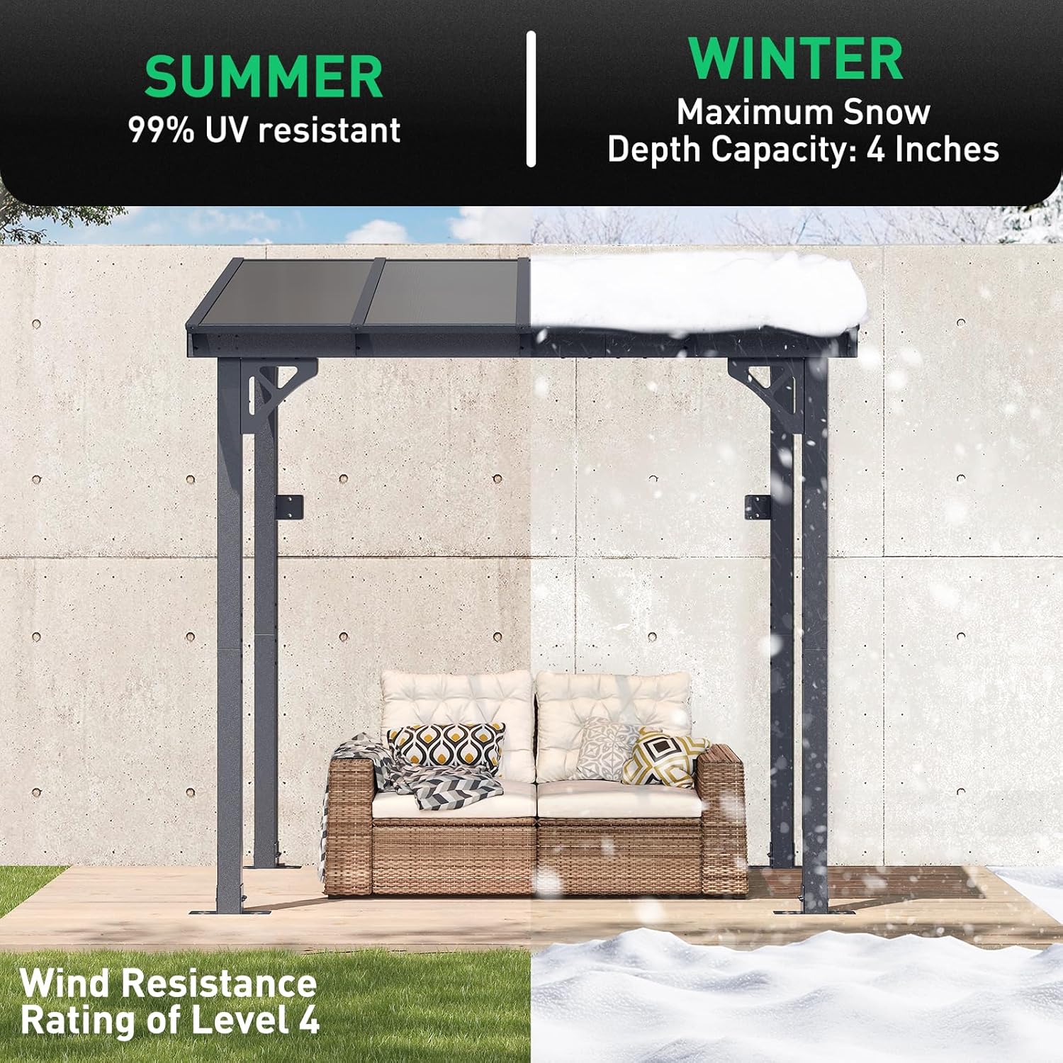 10' x 12' Gazebo for Patio, Gazebo Pergola with Sloped Roof, Large Wall-Mounted Heavy Duty Awnings, for Backyard, Deck, Patio