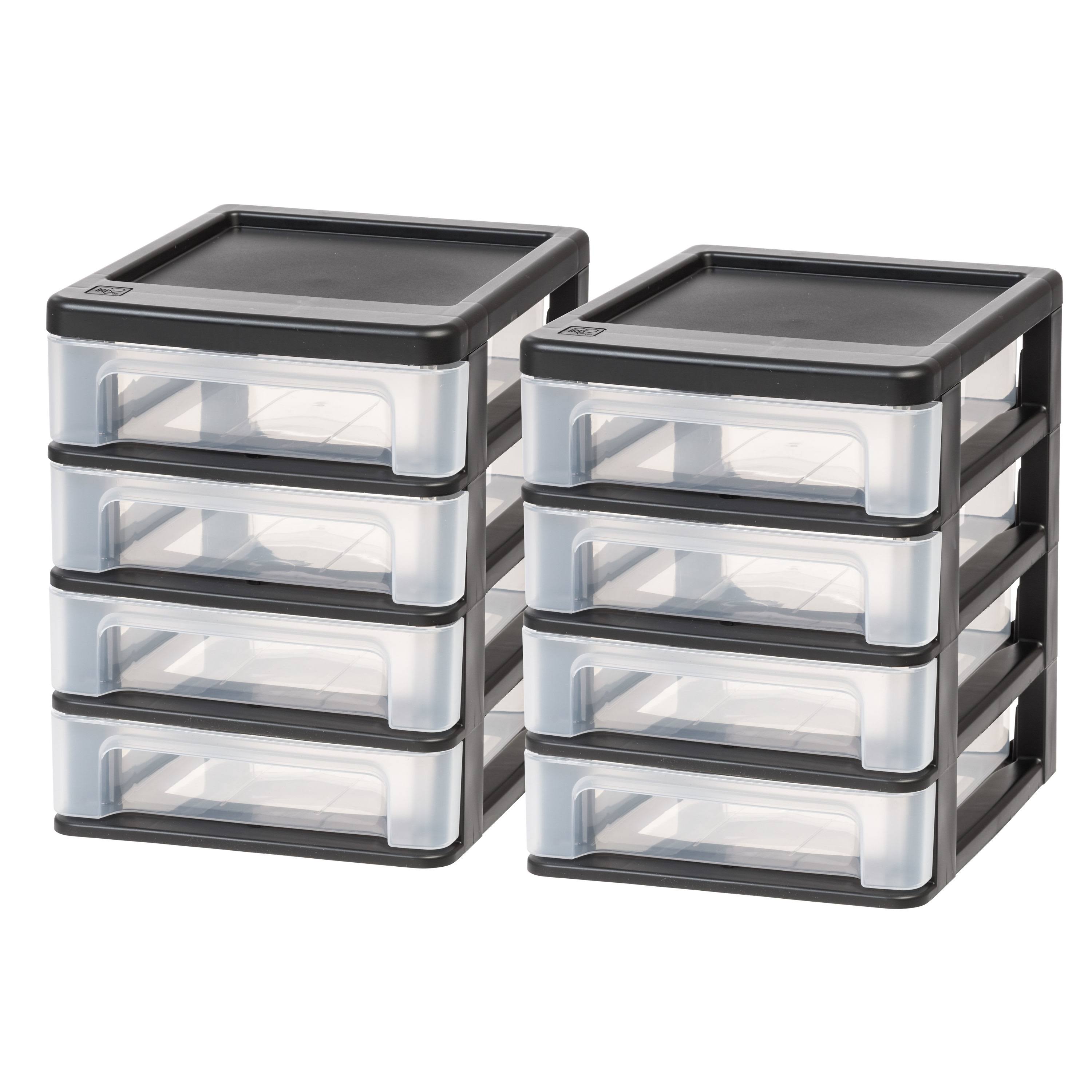 Iris USA Compact Desktop 4-Drawer System, Black, 2-Pack