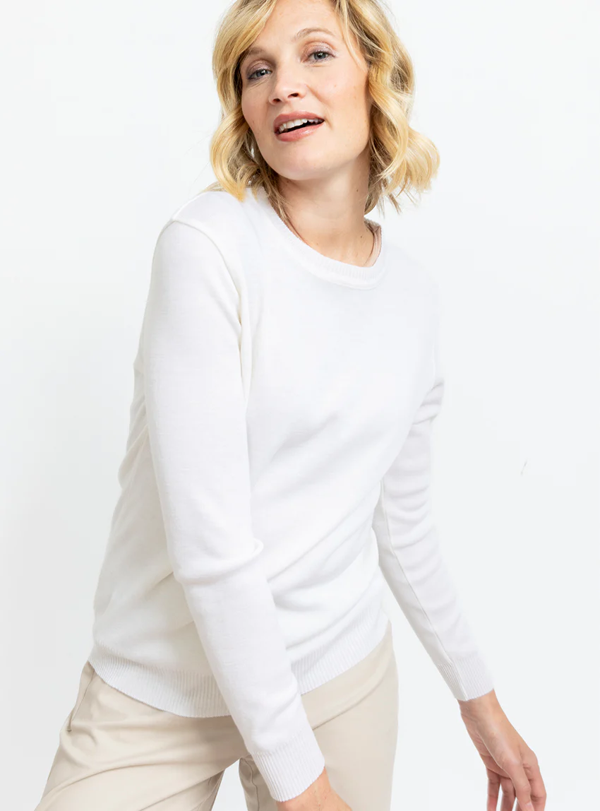 Pull femme en laine mérinos col rond Blanc Naturel
