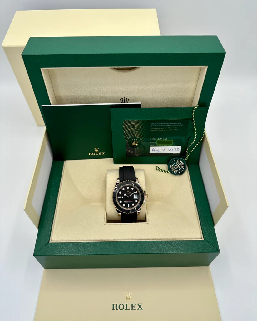 [Super Clone]RLX Yacht-Master 40mm Rose Gold - Black Dial - Rubber Strap (Ref# 126655)