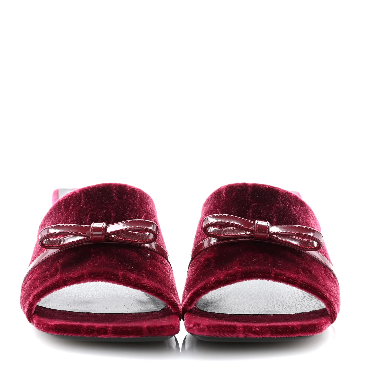 New Velvet Ashmir Regent Calfskin GG Monogram Square Toe Bow 45mm Slide Sandals 35.5 Red Grape