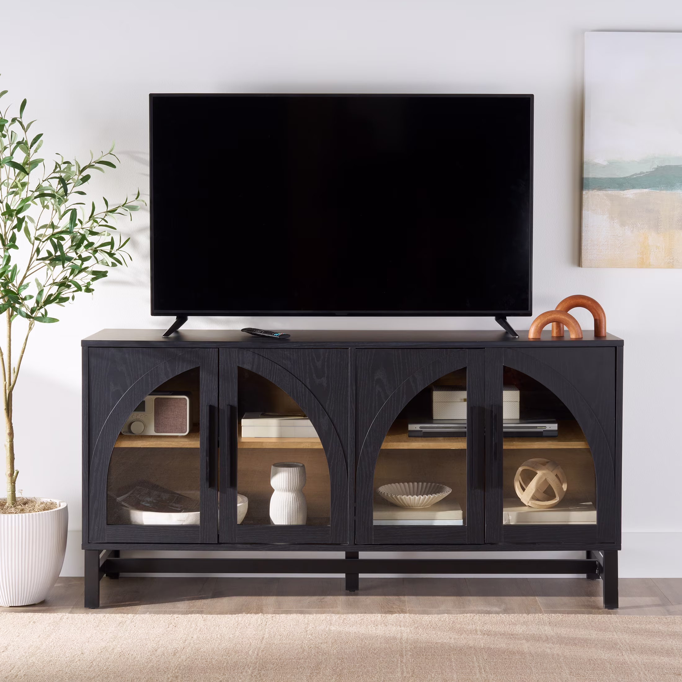 Juliet Arc TV Stand for TVs up to 65", Light Honey Finish(Light Honey) - Image 3