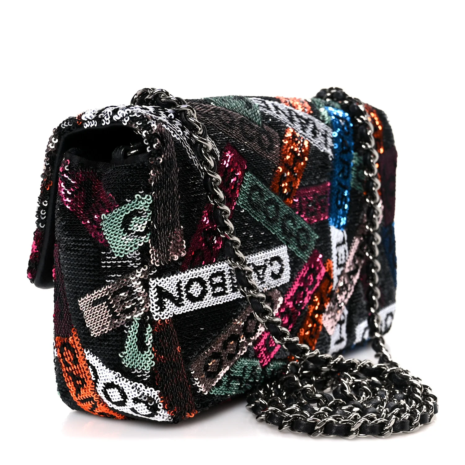 Sequin Logo Small Flap Ruthenium Multicolor