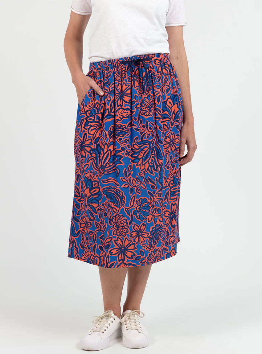 Jupe femme ample en viscose imprimé floral bleu