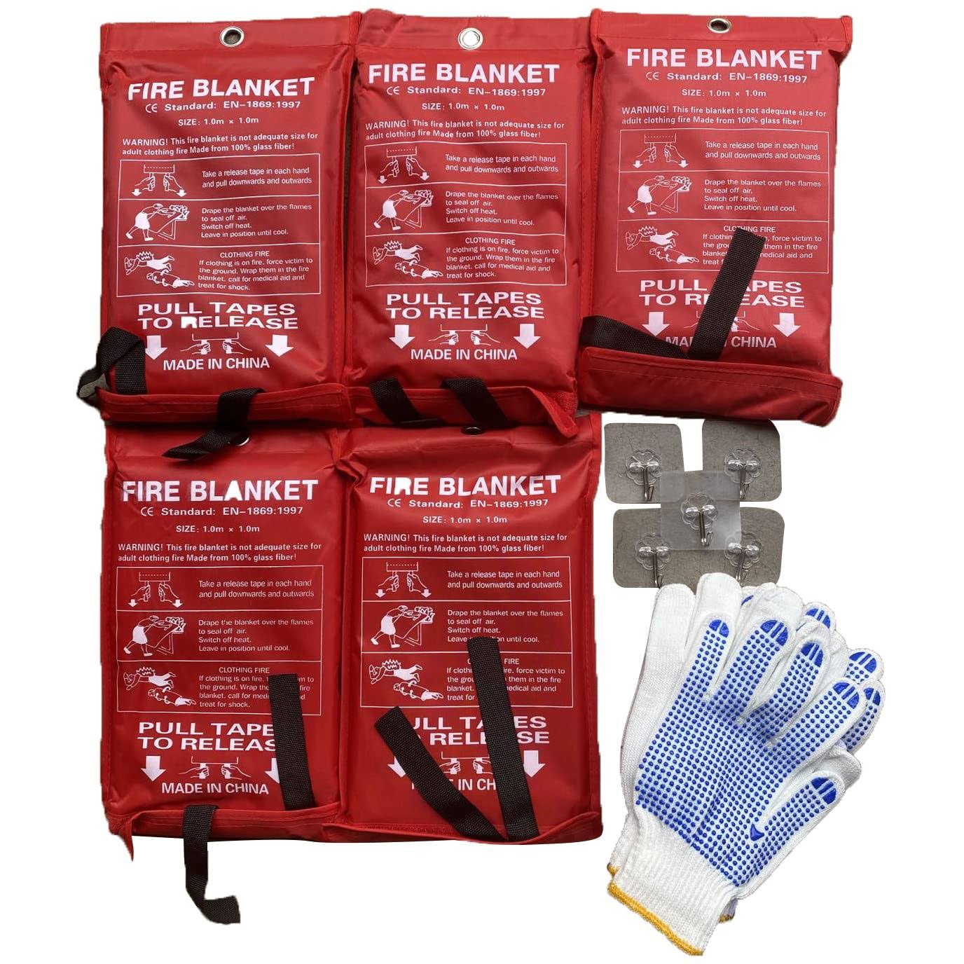5X Fire Blanket Fire Suppression Blanket | Fiberglass Fire Blankets Emergency for People Flame Retardant Fireproof Survival Safety Kitchen, Fireplace