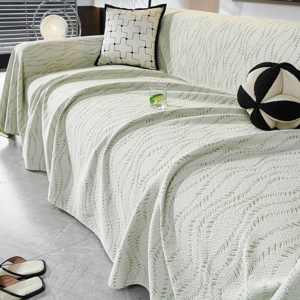 Leaf Pattern Cooling Ice Silk Sofa Protection Large Blanket Couch Cover