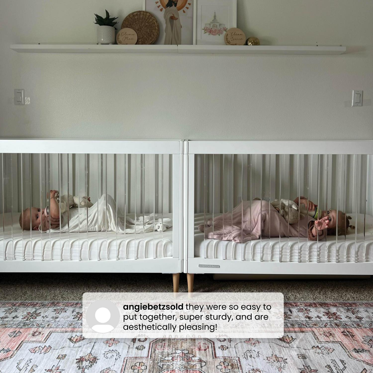 Delta Children Austin Acrylic 4 - in - 1 Convertible Baby Crib - Greenguard Gold Certified. Bianca White/Natural