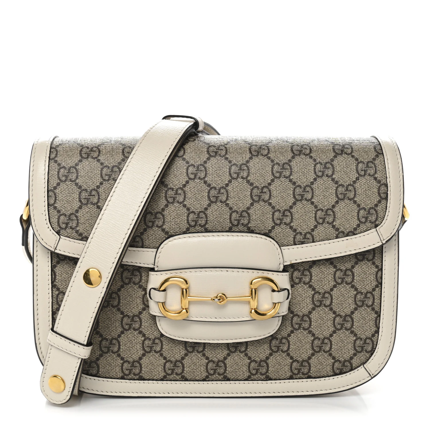 GG Supreme Monogram Horsebit 1955 Shoulder Bag Beige Mystic White