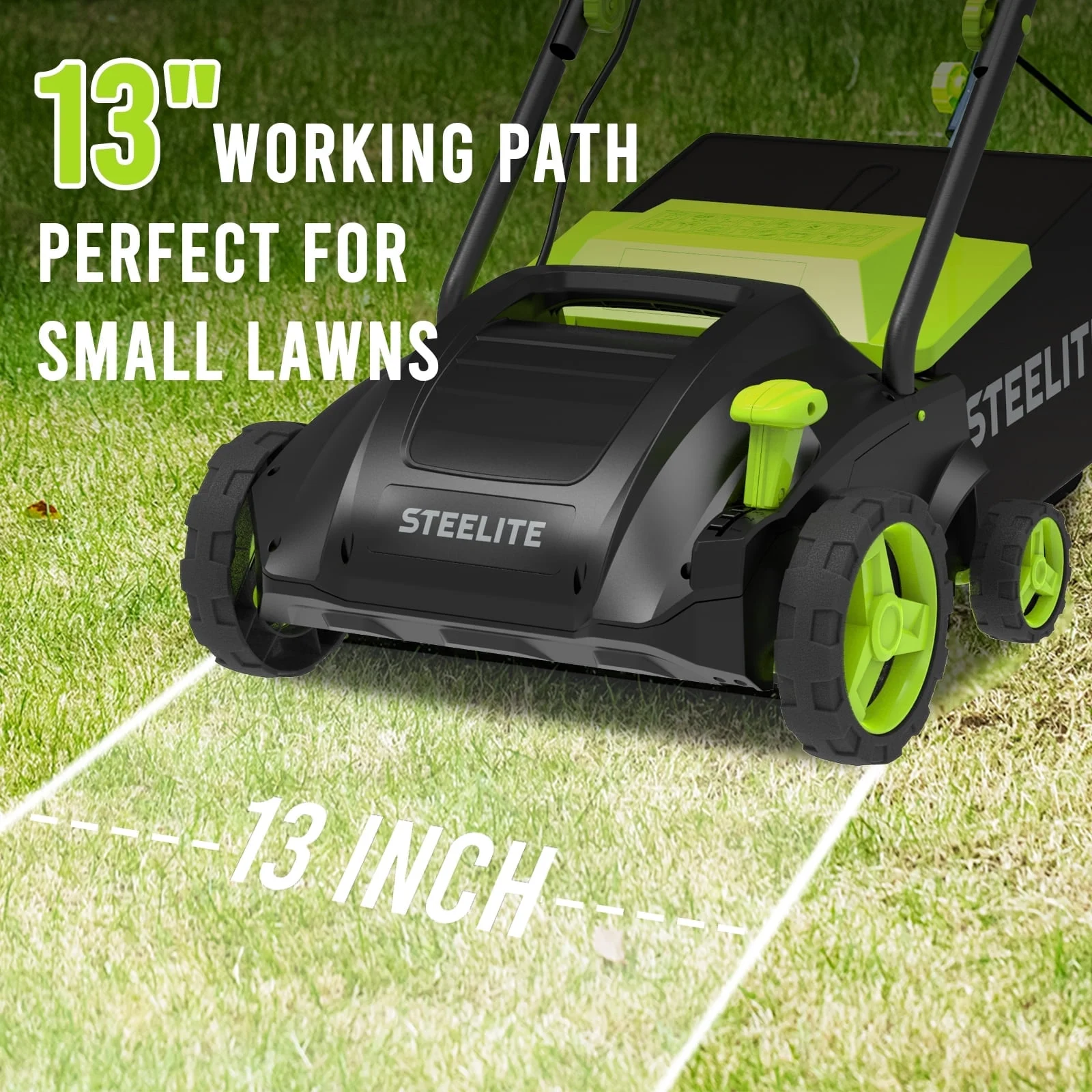Steelite 2 - in - 1 Electric Dethatcher and Scarifier, 13 - Inch 12 - Amp Corded Electric Dethatcher with Removable 8 - Gallon Collection Bag, for Grass Garden Yard