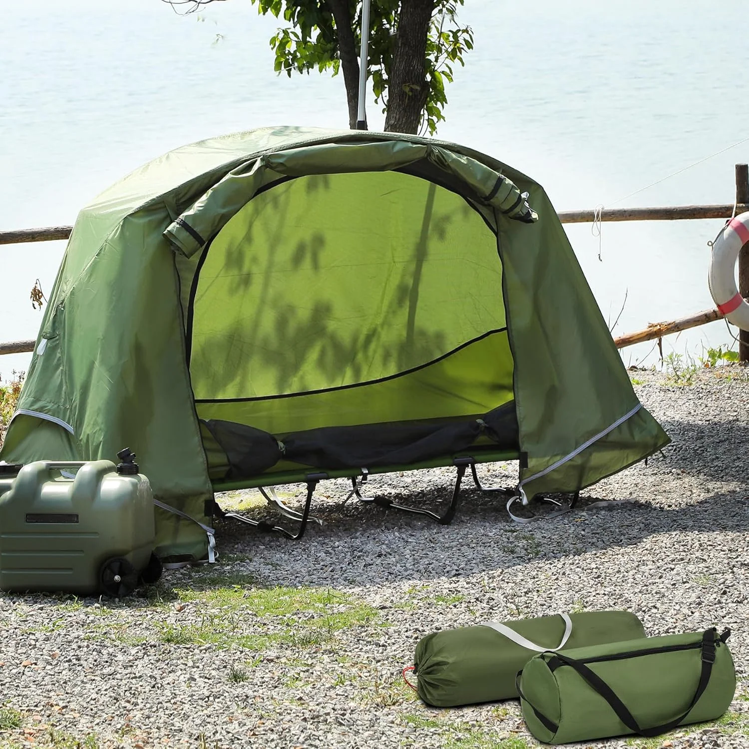1 Person Camping Cot Tent for Adults, Waterproof Elevated Tent with Cot for Trip, Picnic, 75"x28"x48", Army Green - Image 5