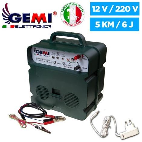 Gemi Elettronica – Électrificateur de clôture électrique 5 km – Double alimentation 12V/220V – 10000V – 6J – Pour chevaux, chiens, sangliers, vaches, porcs, poules